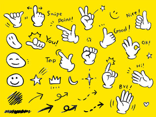 Hand drawn hand gesture icons vector set -simple cute set