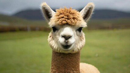 Obraz premium Close up of a alpaca in the field