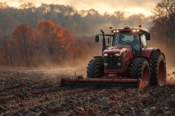 Warm Glow of Morning Light on a Tractor in the Field