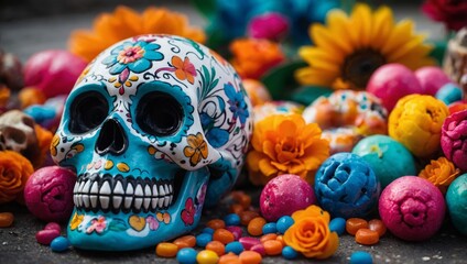 Generative AI 3D Rendered Calavera,Sugar Skull, in a traditional style for Dia de Los Muertos Day of the dead