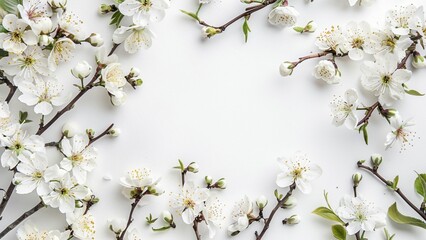 White Cherry Blossoms Frame a Springtime Blank Canvas, Ready for Your Inspiration