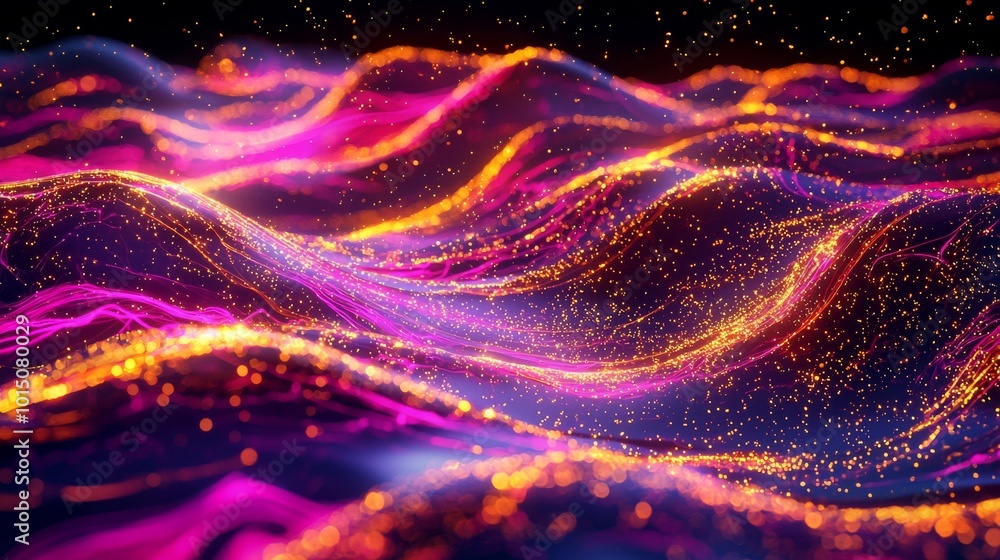 Poster colorful abstract waves of light in vibrant pink and orange hues creating a mesmerizing visual effec