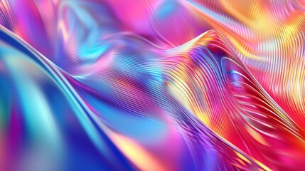 A vibrant, colorful abstract wave pattern in shades of pink, blue, and gold creates a mesmerizing visual experience.