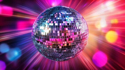 Obraz premium A sparkling disco ball radiating vibrant colors in a lively atmosphere.