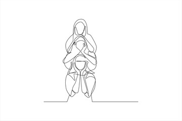 a line drawing of a woman with her hands on her head
