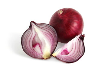 Purple bow lies on a white isolated background.	