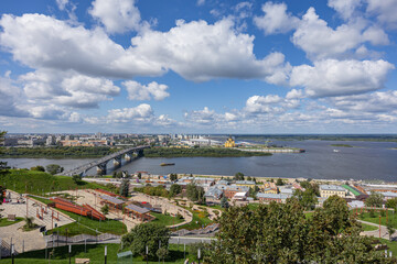Day time landmark, capturing the famous view of the arrow in Nizhny Novgorod