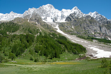 A beautiful landscape of the Monte Bianco valley with the highest mountain in Europe as key subject