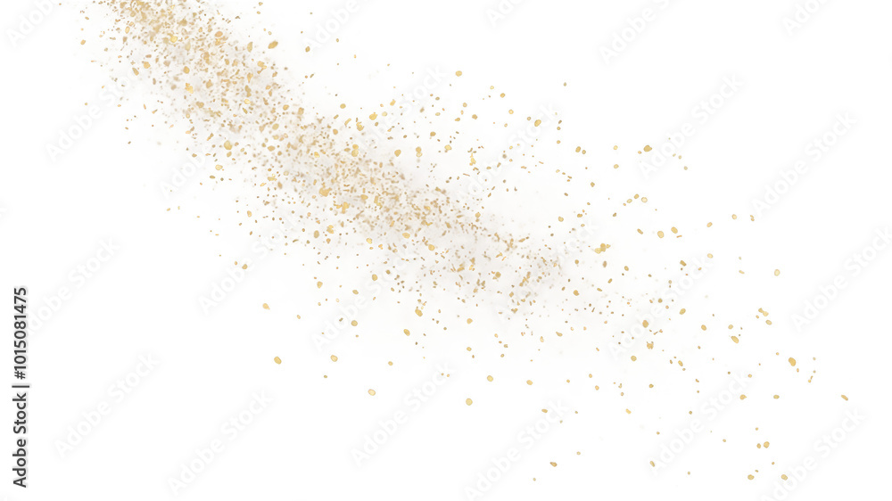 Poster golden particles cascading in a mesmerizing stream against a white background