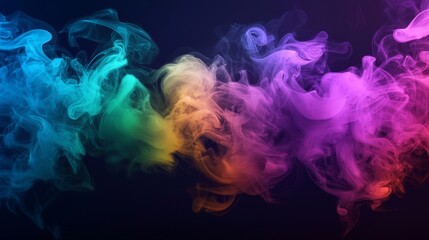 Vibrant abstract smoke swirls in shades of blue, green, and pink against a dark background, creating a mesmerizing visual effect.