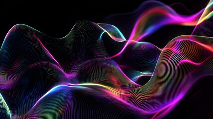Obraz premium Vibrant abstract waves in purple, blue, and pink hues creating a mesmerizing flow against a dark backdrop.