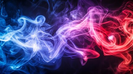 Fototapeta premium Abstract smoke patterns in vibrant blue and red hues, creating a dynamic and energetic atmosphere.