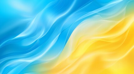 Obraz premium A vibrant abstract wave pattern in soothing shades of blue and yellow, creating a tranquil and modern aesthetic.