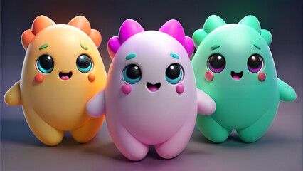 Cute colorful characters with cheerful expressions.