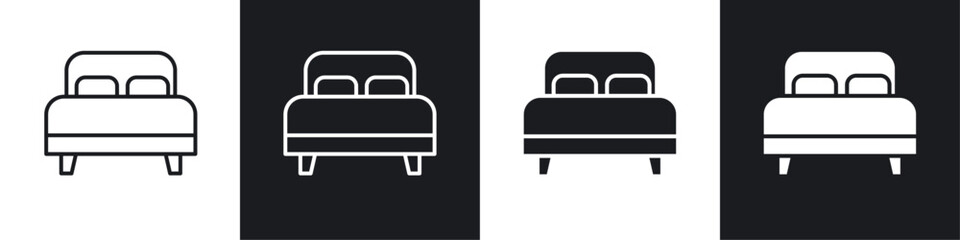 Bed icon vector icon set black filled and outlined style.