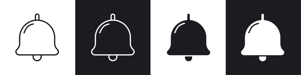 Bell icon vector icon set black filled and outlined style.
