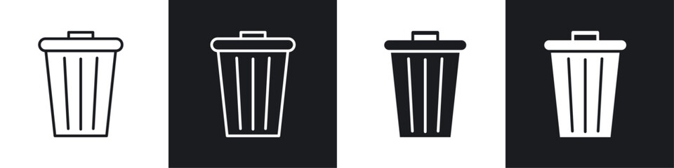 Bin icon vector icon set black filled and outlined style.