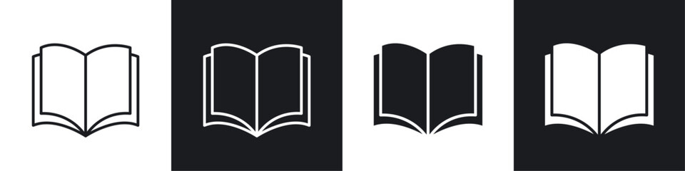 Book icon vector icon set black filled and outlined style.