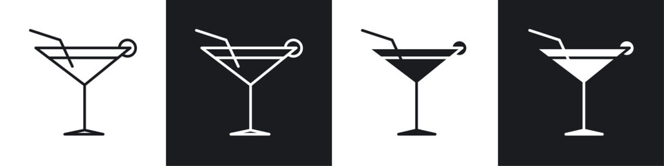 Cocktail icon vector icon set black filled and outlined style.