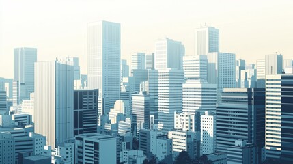 Obraz premium An A4 cover design for a proposal document, featuring a depiction of the high-rise buildings of Shinjuku West Exit in Tokyo