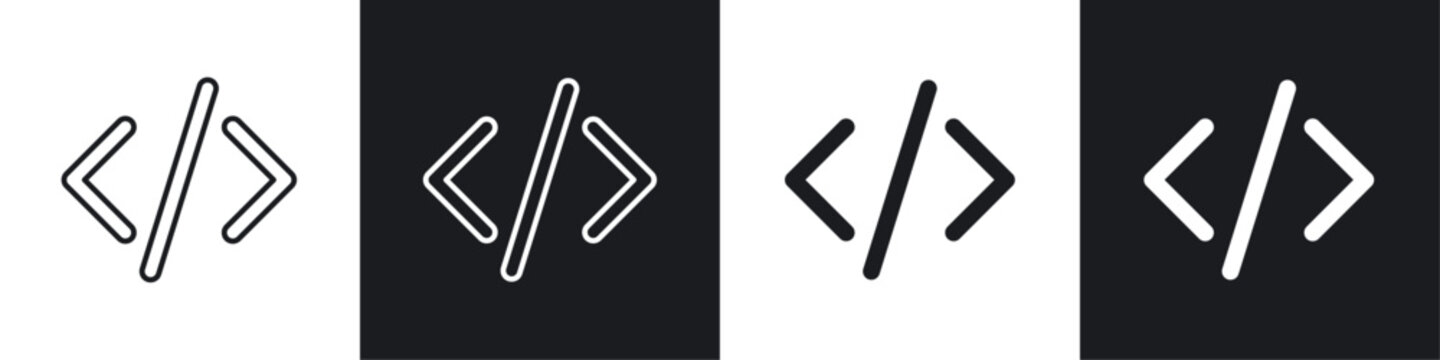 Code icon vector icon set black filled and outlined style.