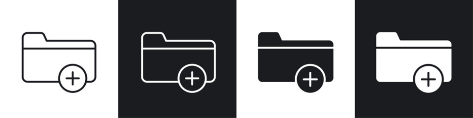 Create folder icon vector icon set black filled and outlined style.