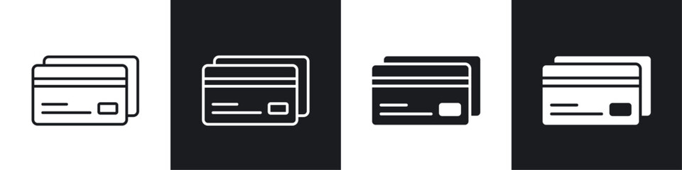 Credit card icon vector icon set black filled and outlined style.