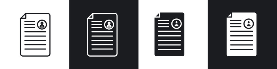 CV icon vector icon set black filled and outlined style.