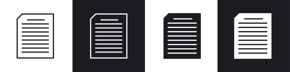 Document icon vector icon set black filled and outlined style.