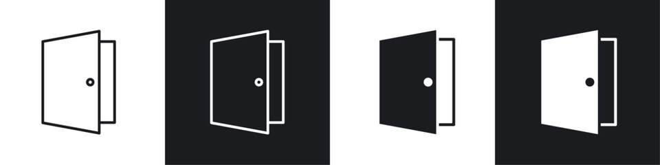 Door icon vector icon set black filled and outlined style.