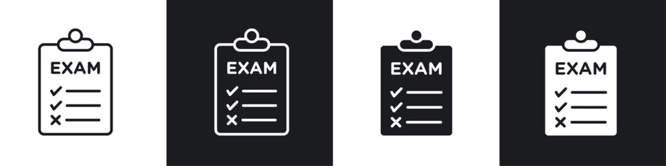Exam icon vector icon set black filled and outlined style.
