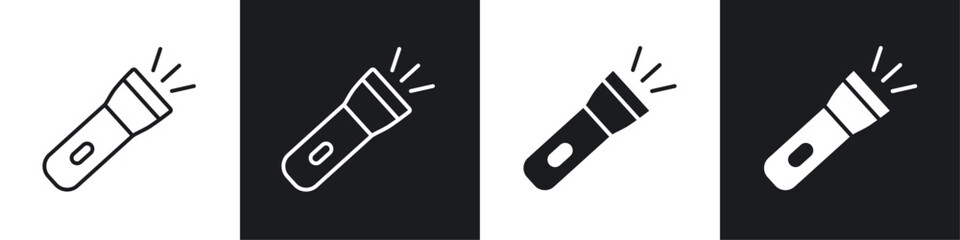 Flashlight icon vector icon set black filled and outlined style.