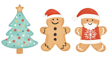 Festive Gingerbread Cookies Shaped Like Christmas Tree and Cheerful Gingerbread Men