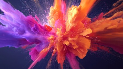 Obraz premium An explosive burst of vibrant colors in shades of purple, pink, and orange, creating a dynamic visual impact.