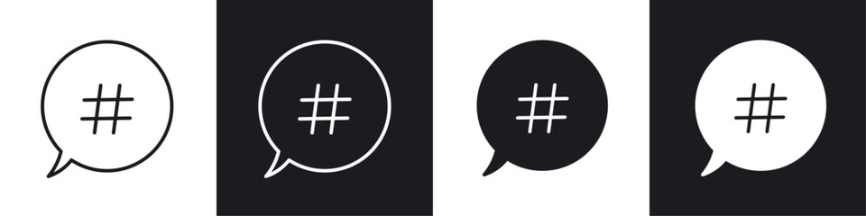 Hashtag icon vector icon set black filled and outlined style.