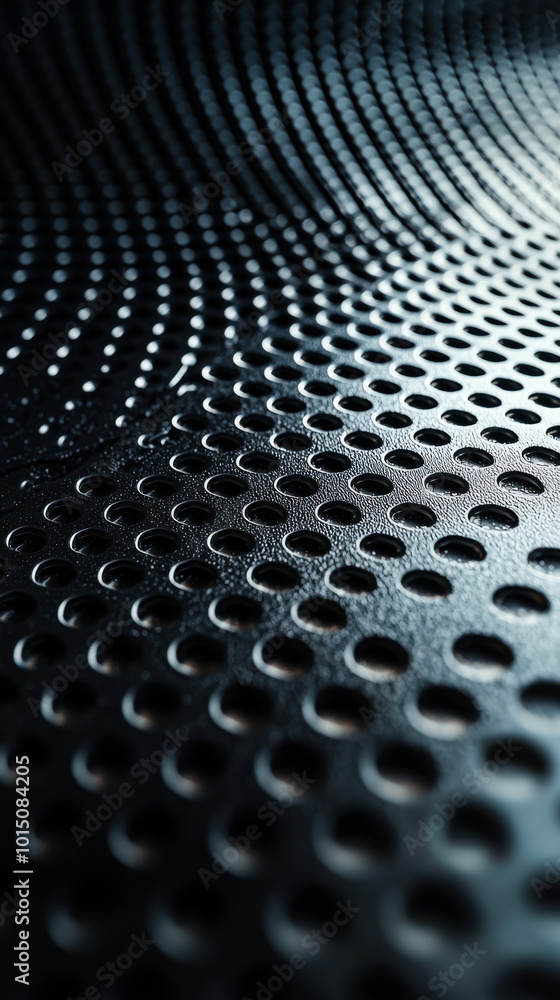 Poster close-up of a textured metal surface with circular patterns creating a flowing wave effect in dim li