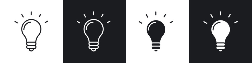 Lightbulb icon vector icon set black filled and outlined style.
