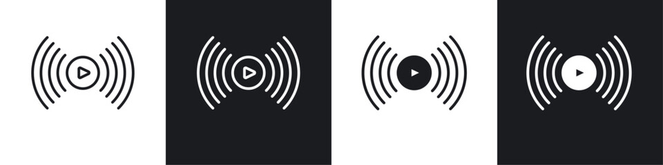 Live streaming icon vector icon set black filled and outlined style.