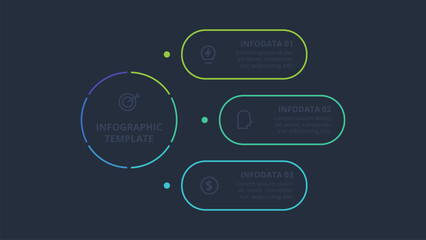 Line concept for infographic with 3 steps, options, parts or processes. Template for web on a black background.