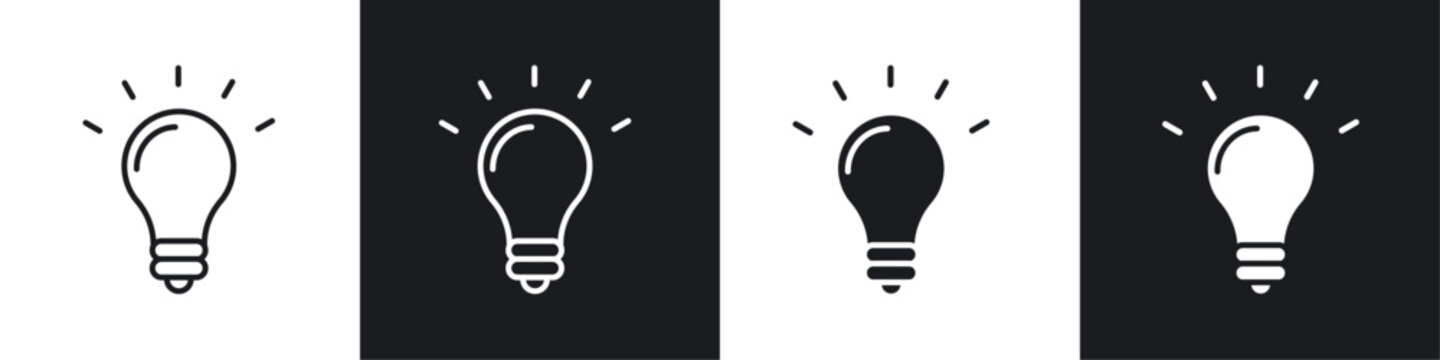 Lightbulb icon vector icon set black filled and outlined style.