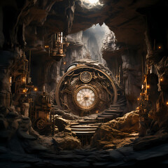 Clockwork mechanism in a mysterious cave.