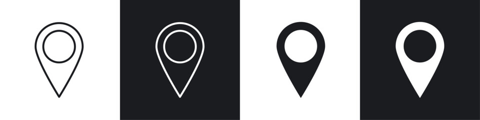 Navigation pin icon vector icon set black filled and outlined style.