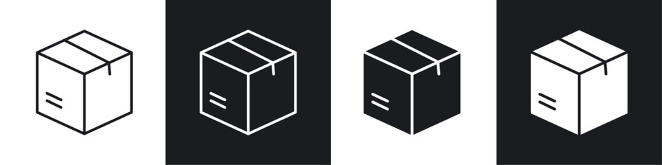 Package icon vector icon set black filled and outlined style.