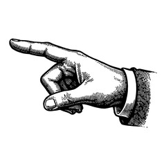 Detailed Vintage Hand Pointing Gesture in Black and White Engraving Signature Illustration