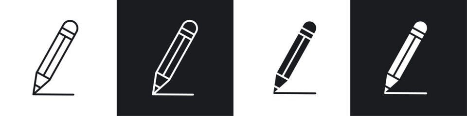 Pencil icon vector icon set black filled and outlined style.