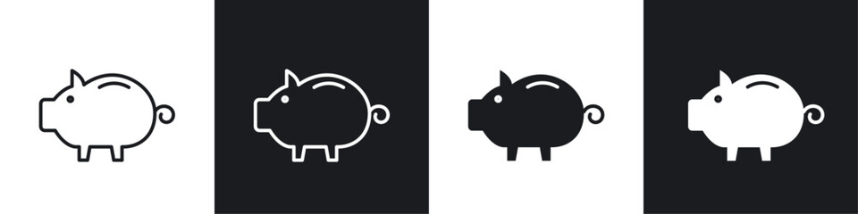Piggy bank icon vector icon set black filled and outlined style.