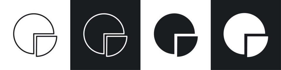 Pie chart icon vector icon set black filled and outlined style.