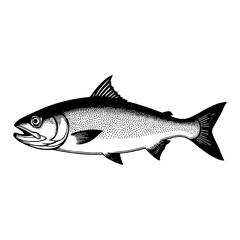 Fototapeta premium Side View of a Detailed Herring Fish in Black and White Retro Engraving Style Illustration