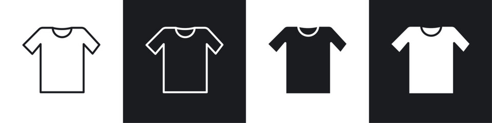 T shirt icon vector icon set black filled and outlined style.