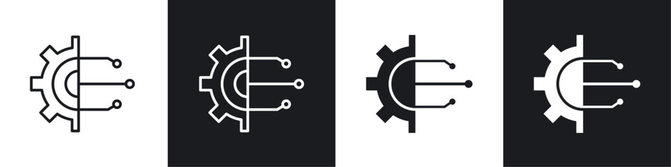 Technology icon vector icon set black filled and outlined style.